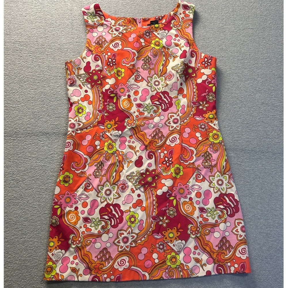 Courtenay Shift Dress Womens Size 8 Orange Pink Retro Paisley Floral Mod Stretch